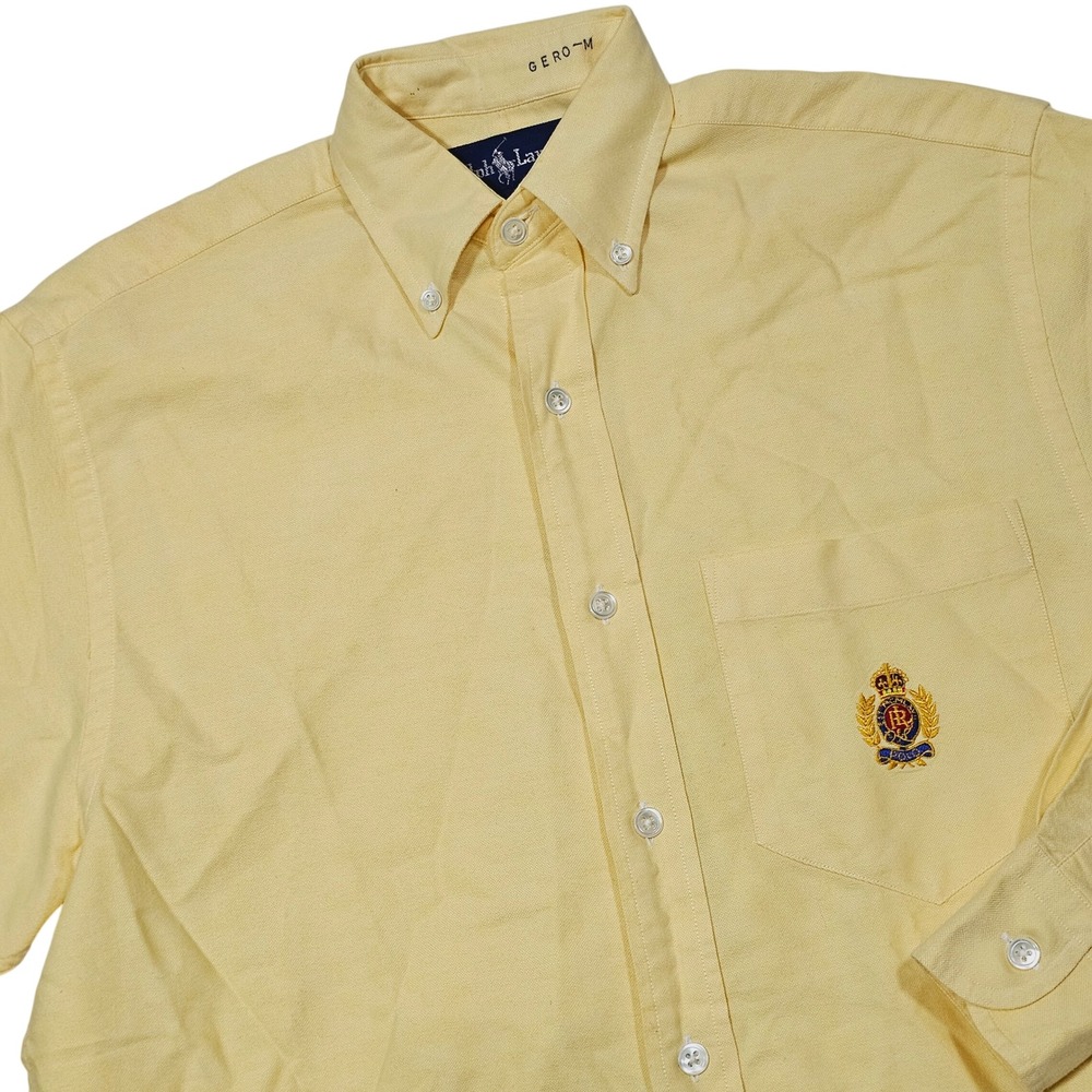 Ralph Lauren Button Down Shirt Womens 4 Yellow Crest Logo Oxford Preppy Ivy